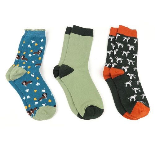 Teal Mix Dog Themed Triple Sock Box by Peace of Mind